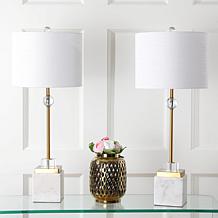 JONATHAN Y Brass Dawson 30" Marble and Crystal Set of 2 Table Lamps