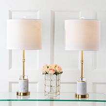 JONATHAN Y Brass Harper 22" Marble Crystal LED Set of 2 Table Lamp