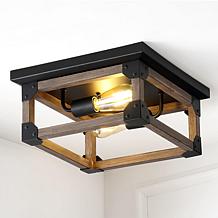 Jonathan Y Brown/Black Cheshire 13" 2Light Iron Rustic LED Flush Mount