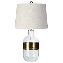 JONATHAN Y Clear and Brass Stevens 25.5" Glass LED Table Lamp
