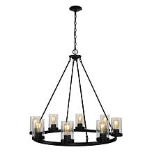 Jonathan Y Pablo Ring 33.5" 8-Light Iron & Seeded Glass LED Chandelier