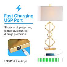 Jonathan Y Selina 32" Iron Ogee Trellis Modern LED USB Table Lamp 