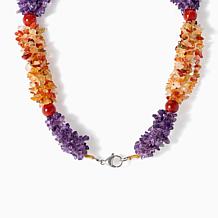 KALIFANO Amethyst and Carnelian Chip Tassel Drop Necklace