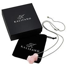 KALIFANO Carved Gemstone Frog 30" Stainless Steel Necklace