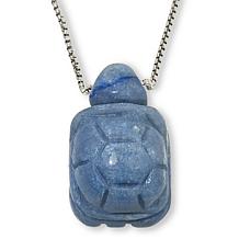 KALIFANO Carved Gemstone Turtle 30" Stainless Steel Necklace