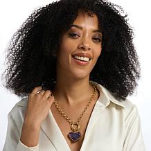 KALIFANO Goldtone Amethyst Druzy Geode Heart Drop Necklace