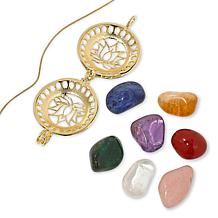 KALIFANO Lotus Flower Locket with Interchangeable Gemstones and Chain
