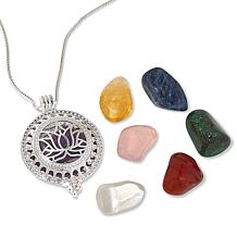 KALIFANO Lotus Flower Locket with Interchangeable Gemstones and Chain