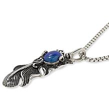 KALIFANO Stainless Steel Lapis "Feather" Pendant with Chain Necklace