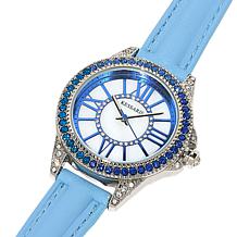 Kessaris Mother-of-Pearl Dial Ombre Stone Watch w/Faux Leather Strap