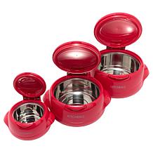 Kitchen HQ 3-pack Thermal Microwaveable Insulated Bowls w/1-Touch Lid