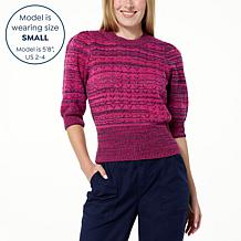 La Joie Crochet Knit Lantern Sleeve Sweater