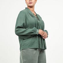 La Joie Micro Crepe Lace-Up Pleated Blouse