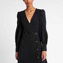 La Joie Puff Sleeve Denim Wrap Dress