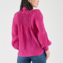 La Joie Smocked Collar Long-Sleeve Blouse