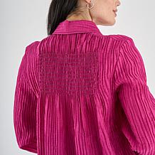 La Joie Smocked Collar Long-Sleeve Blouse