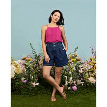 La Joie Vintage Denim Pleated A-Line Short