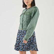 La Joie Woven Denim Cropped Utility Jacket