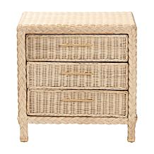 Lanica Japandi Nightstand with Rattan Accents