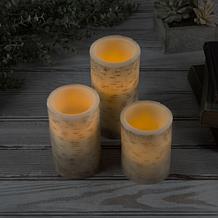 Lavish Home Flickering Flameless LED Candles with Birch Bark- Set of 3