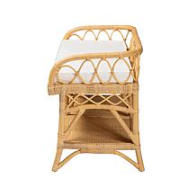 Leryn Natural Rattan Bench with Cushion and Storage Shelf