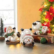 Lighted Ceramic Snowmen Table Decor - Set of 3