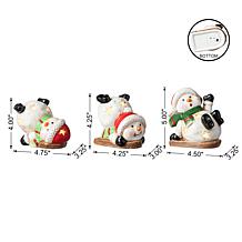 Lighted Ceramic Snowmen Table Decor - Set of 3