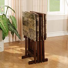 Linon Home Ranger Brown Faux Marble Tray Table Set - Brown