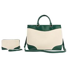 London Fog Oversized Canvas Satchel and Wallet Set