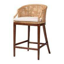 Lumajang Bohemian Rattan Bar Stool with Acacia Wood Base