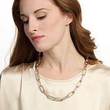 MarlaWynne 26" 2-Tone Textured Oval Link Necklace