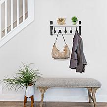 Matte Black Floating Wall Shelf with 5 Hooks 15.75"W