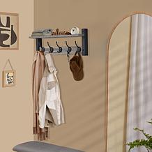 Matte Black Wall Mount Floating Shelf with 5 Hooks