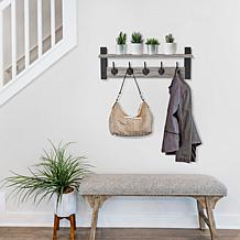 Matte Black Wall Mount Floating Shelf with 5 Hooks