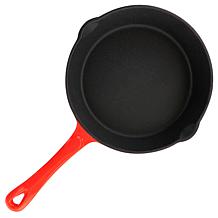 MegaChef Enameled Round 8" Pre-Seasoned Cast Iron Frying Pan - Red