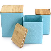 MegaChef Square Iron Canister Set, Turquoise - 3 Piece
