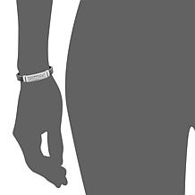 Men's Black Leather Bracelet with Stainless Steel Greek Key Design