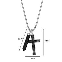 Men's Gunmetal Sterling Silver Onyx & Sapphire Cross Pendant Necklace