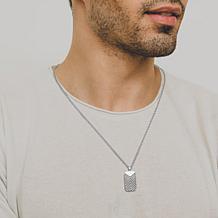Men's Oxidized Rhodium Plated Sterling Silver Dog Tag Pendant Necklace