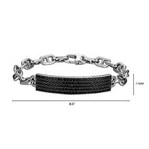 Men's Rhodium Plated Sterling Silver Genuine Black Spinel Bracelet