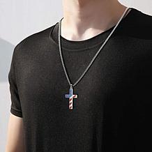 Men's Stainless Steel American Flag Cross Pendant with Chain Necklace