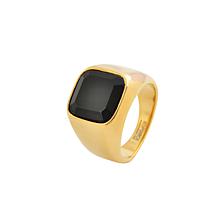 Men's Stainless Steel Black Glass Signet Ring