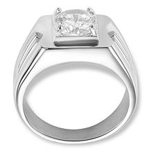 Men's Stainless Steel CZ Signet Ring 