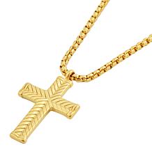 Men's Stainless Steel Textured Cross Pendant with Chain
