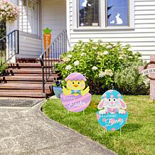 Metal Bunny and Chick Easter Egg Yard Stake