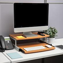 Mind Reader 2-Tier Bamboo Monitor Stand Riser w/ Sliding Drawer, Brown