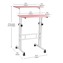 Mind Reader 2-Tier Rolling Sitting/Standing Desk with Storage, Pink