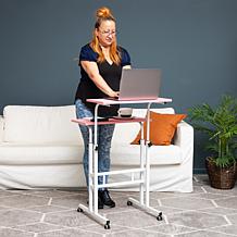 Mind Reader 2-Tier Rolling Sitting/Standing Desk with Storage, Pink