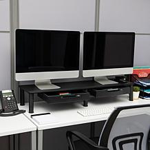 Mind Reader Adjustable Dual Monitor Stand w/ 2 Storage Drawers, Black