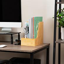 Mind Reader Bamboo Vertical File Storage Desktop Organizer